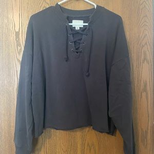 American Eagle gray lace-up cropped sweater